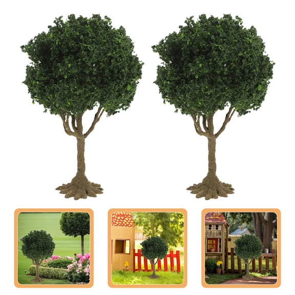 RENACLIPY Set of 2 Green Plastic Landscape Trees for Model Railroads, Train Sets, Dioramas, and Miniature Decorations