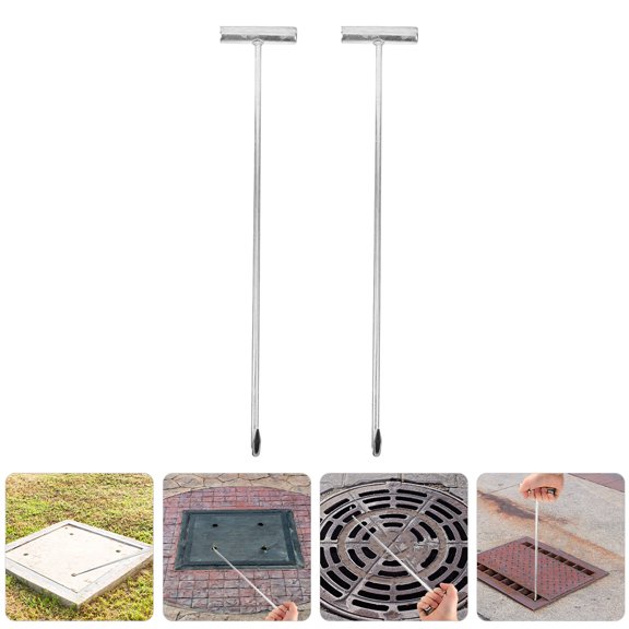 RENACLIPY 2pcs Hook Pulling Tool Silver for Lifting Manhole Covers During Maintenance