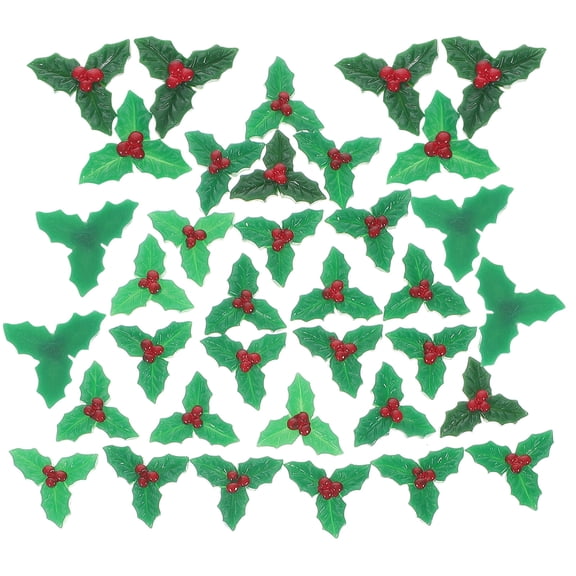 RENACLIPY 30Pcs Resin Holly Berries Ornaments Green Christmas Wreath Decorations for Holiday Crafts