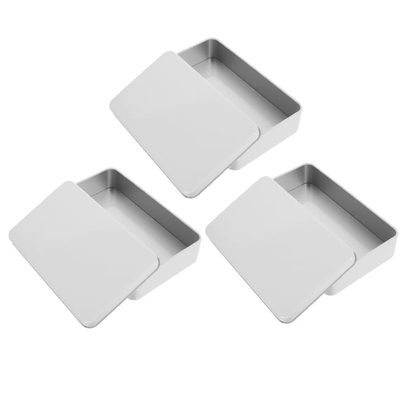 RENACLIPY Small Tin Box, White Metal Storage Containers, Sturdy and Practical 3Pcs