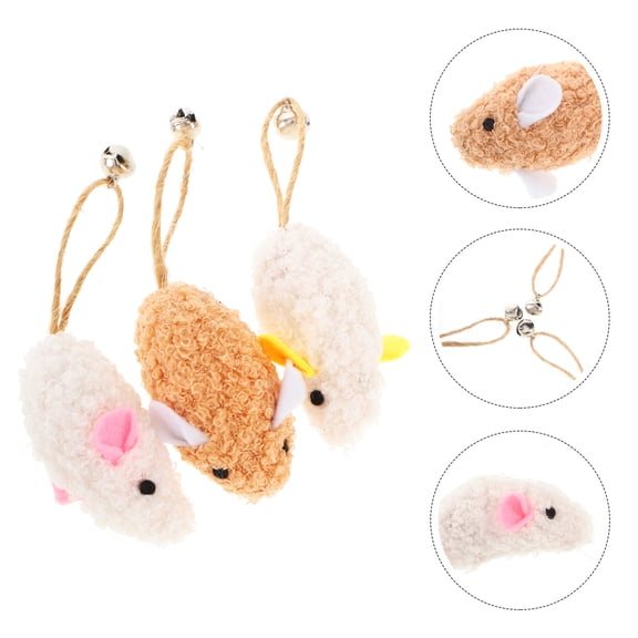 RENACLIPY 3-Pack Plush Mouse Shaped Cat Toys Assorted Colors for Stress Relief and Daily Interactive Play