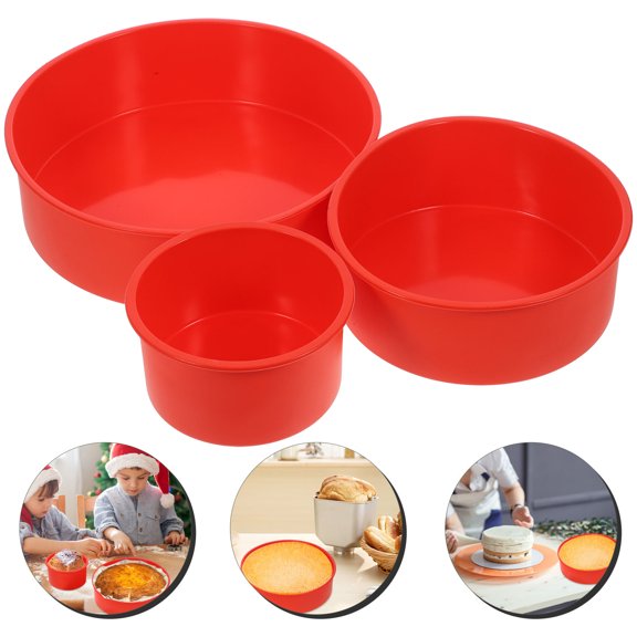 RENACLIPY 3-Piece Red Silicone Cake Mold Set, Flexible Non-Stick Round Baking Pans for Cakes, Breads, and Desserts