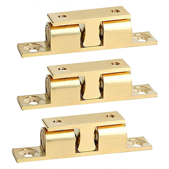 RENACLIPY 3-Pack Double Door Tension Catch with Brass Copper Roller Latch for Cabinet and Closet Doors