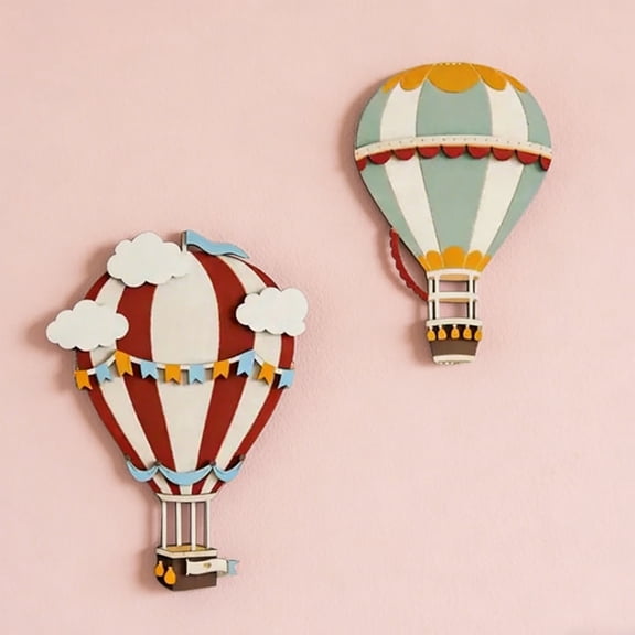 RENACLIPY 3-Piece Wooden Hot Air Balloon Wall Art Set, Assorted Colors Boho Style Home Decor for Living Room