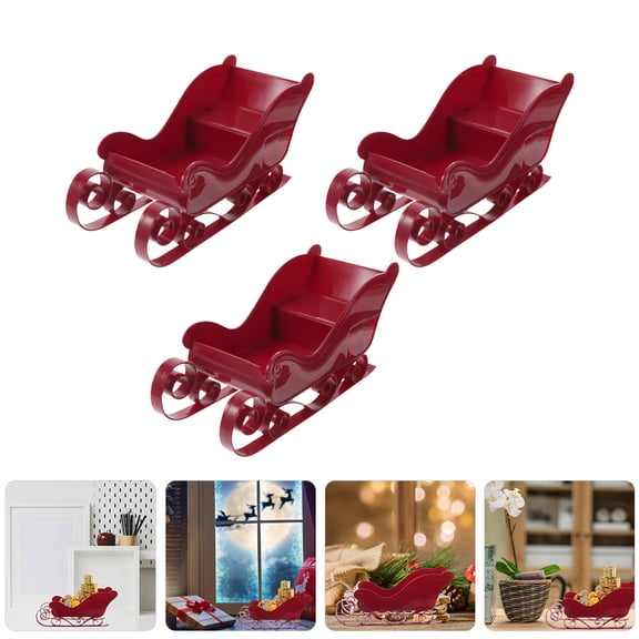 RENACLIPY 3Pcs Red Plastic Christmas Sleigh Decoration for Desktop and Party Photo Prop