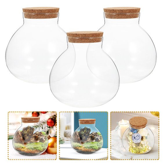 RENACLIPY 3Pcs Transparent Glass Terrarium Bottles for Desktop Micro Landscape with Smooth Surface and Sealed Design
