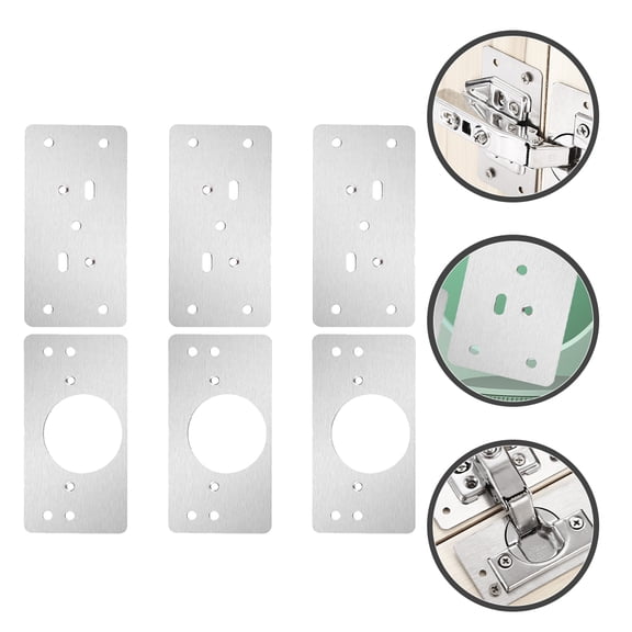 RENACLIPY 3-Pack Stainless Steel Cabinet Door Hinge Repair Plates with Rounded Edges and Multiple Mounting Holes