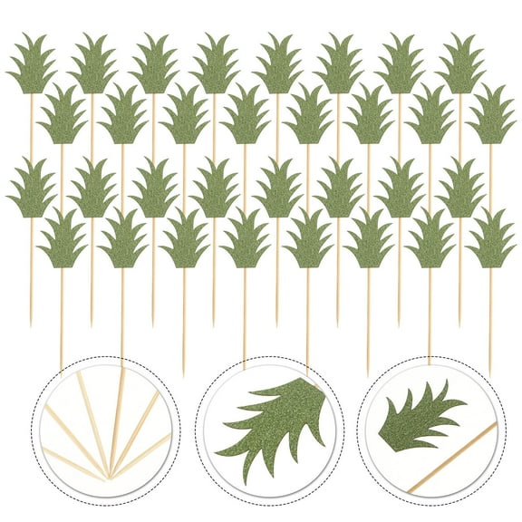 RENACLIPY 48 ct Leaf Cake Toppers Paper Cake Picks Cupcake Insert Decor for Birthday Wedding Party Green Color Creative Fun Decoration