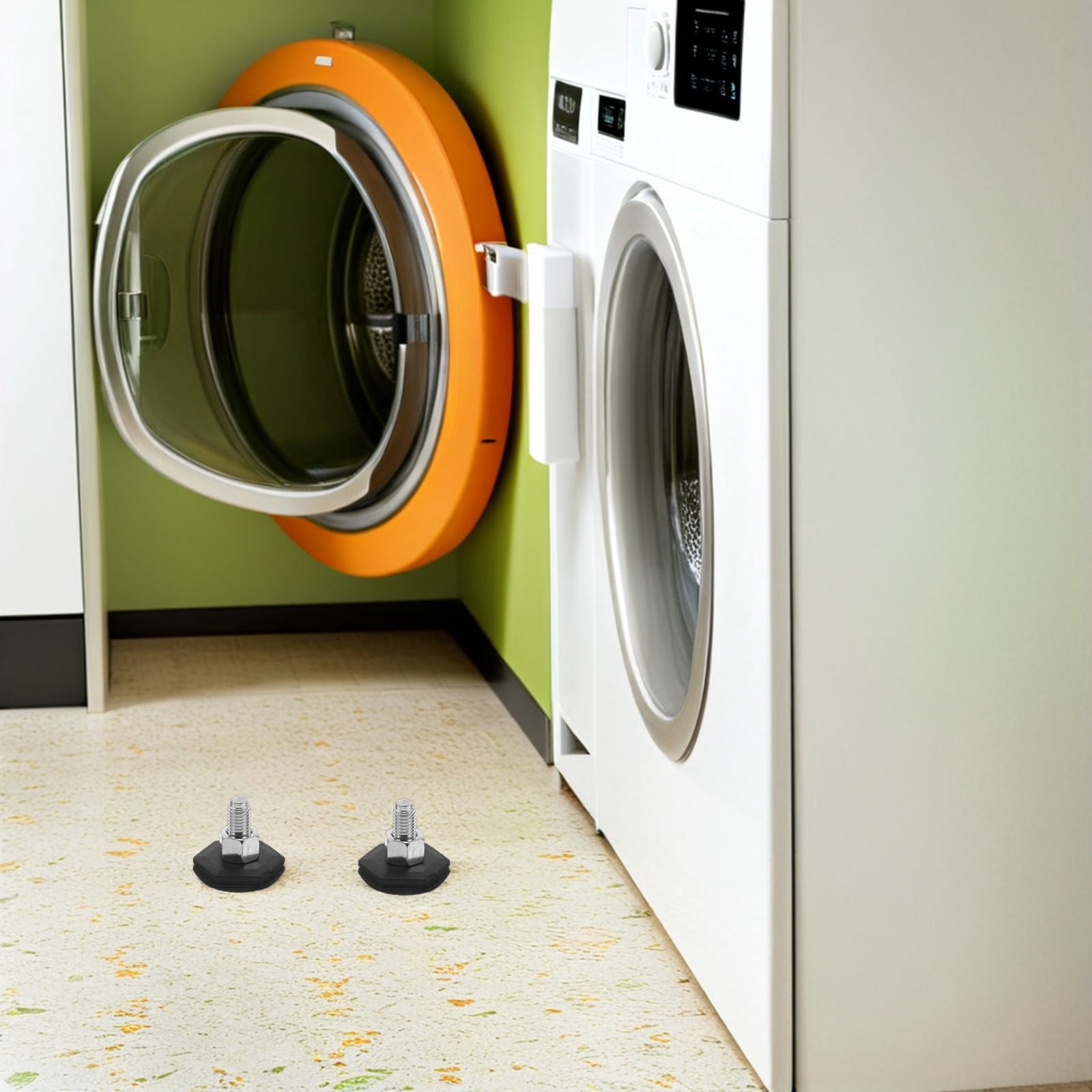 RENACLIPY 4-Pack Adjustable Washer Feet with Black Rubber Pads for Noise and Reduction, Stabilizer Accessories