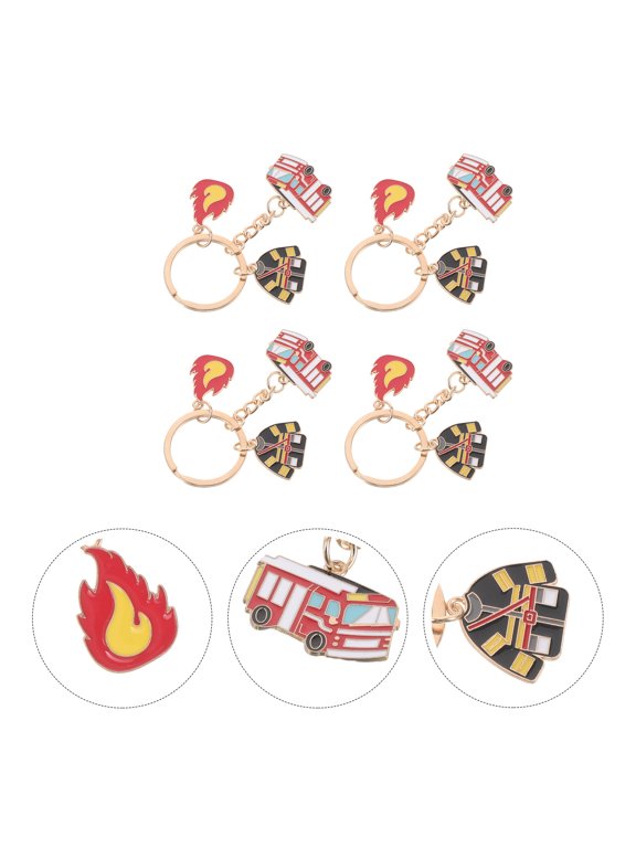 4-Pack Alloy Firefighter Keychains Stylish Fire Safety Key Hanging Souvenirs