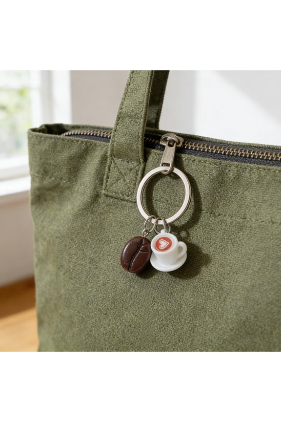 4-Piece Coffee Keychain Set with Heart Latte Art and Coffee Bean Charms for Bags and Accessories