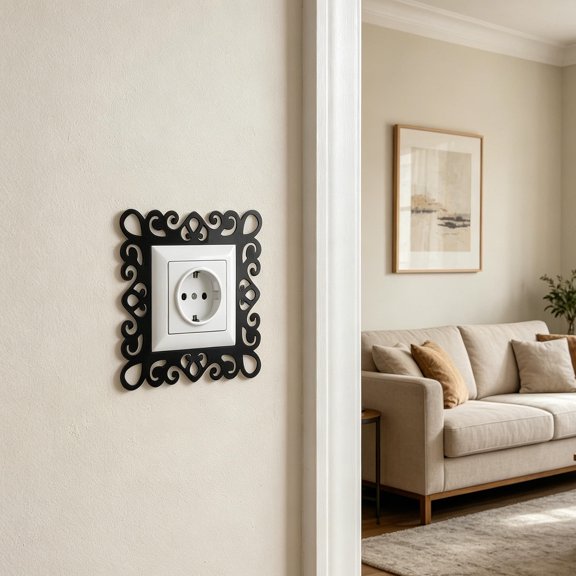 RENACLIPY 4Pcs Decorative Mirror Switch Plate Covers Black Acrylic Self Adhesive Outlet Stickers