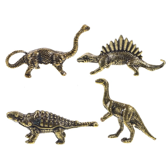 RENACLIPY Set of 4 Golden Alloy Dinosaur Figurine Sculptures for Home Decor and Business Opening