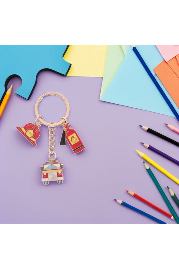 4-Pack Firefighter Fire Truck Keychains for Backpack, Purse, Bag Accessories - and Stylish