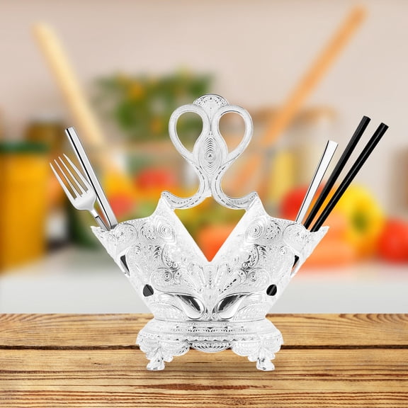 RENACLIPY Zinc Alloy Cutlery Organizer with Multiple Sections, Utensil Holder for Kitchen Countertop and Dining Table Storage