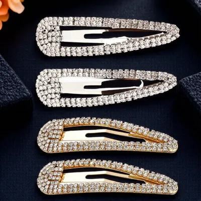 RENACLIPY 4Pcs Glitter Rhinestone Snap Clips Assorted Color Metal Hair Accessories for Ponytail Styling