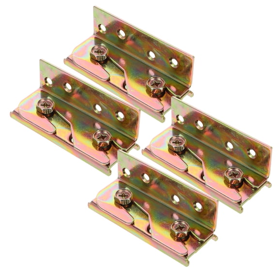 RENACLIPY 4Pcs Heavy Duty Golden Bed Rail Brackets with Screw Hooks for Secure Invisible Bed Frame Hardware