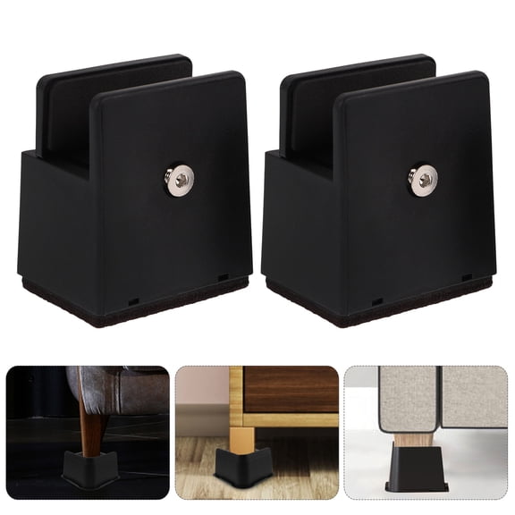 RENACLIPY 3 Inch Black Rubber Furniture Risers L-Shaped Bed Table Sofa Feet 4 Pack