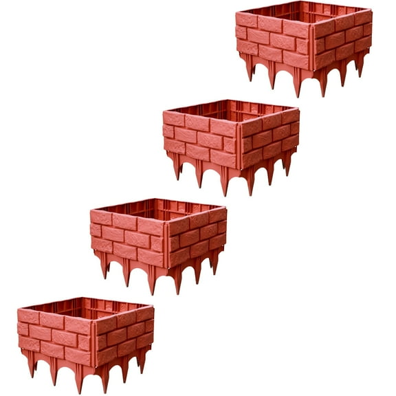 RENACLIPY 4-Piece Dark Red Plastic Garden Picket Fence Set, Decorative Pastoral Style for Yard and Lawn