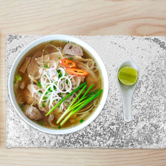 RENACLIPY 4Pcs Plated Silver Polyester Place Mats with Insulation Feature for Hotel Party and Family Table Setting