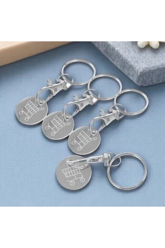 4-Pack Metal Shopping Cart Tokens Keychain for Keys, Bags, and Trolley Replacement