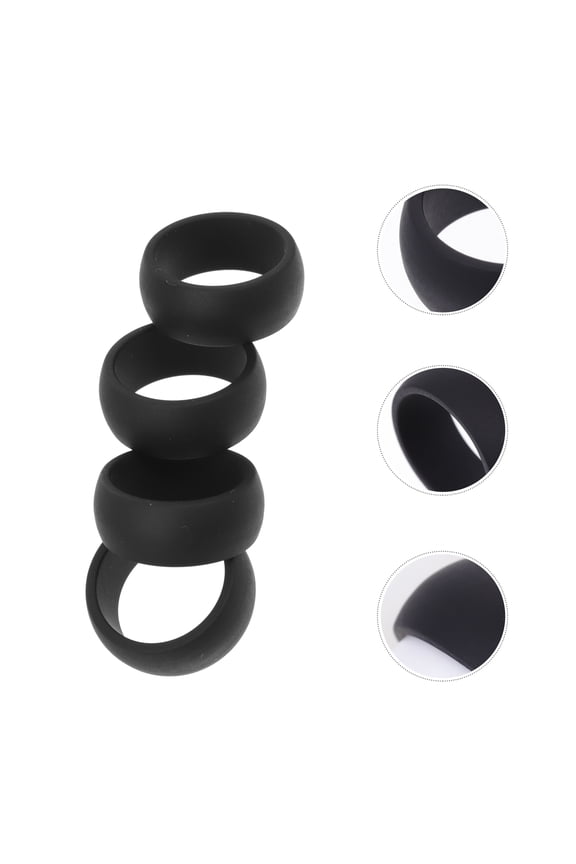 4Pcs Silicone Bands Black Gym Exercising Rings Soft Flexible Sports Finger Rings