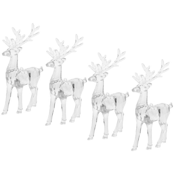 RENACLIPY Set of 4 Clear Acrylic Reindeer Figurines Christmas Ornaments Holiday Party Decorations for Festive Home Decor