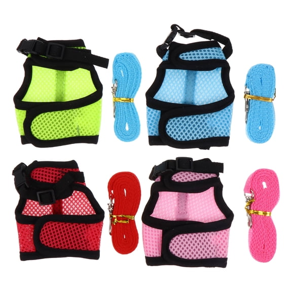 RENACLIPY 4Pcs Hamster Harness Vest with Leash Easy Fit Mesh for Indoor and Outdoor Use