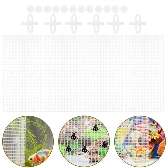RENACLIPY 4-Pack Clear Aquarium Divider Grid with Cups, Plastic Panel for Fish Separation