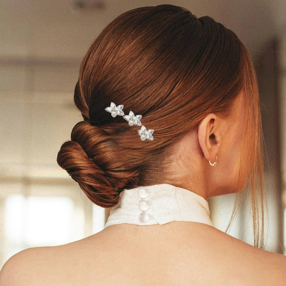 RENACLIPY Bridal Hair Pins White Rhinestone Elegant Updo Wedding Accessories 4Pcs