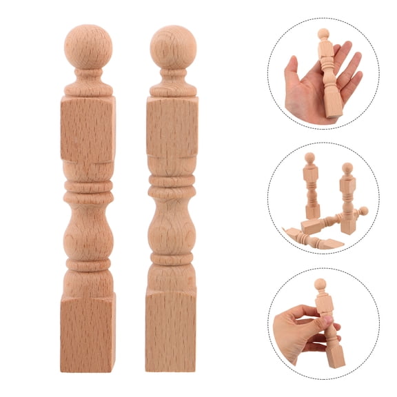 RENACLIPY 4Pcs Wooden Stair Spindles for Crafts Beige Unpainted Decorative Baluster Posts for Cabinet Railing