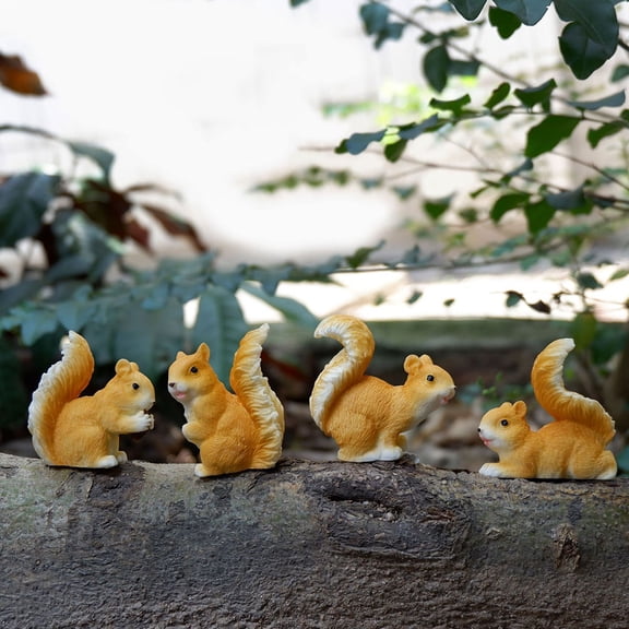 RENACLIPY 4Pcs Yellow Resin Squirrel Miniatures Creative Simulation Animal Figurines for Garden Bonsai