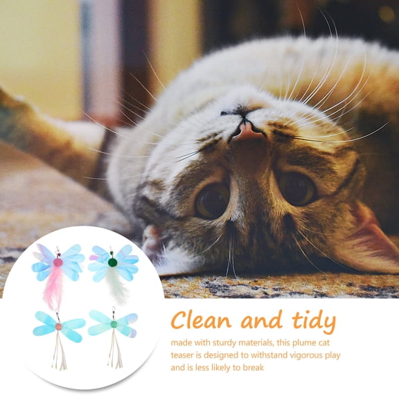 RENACLIPY 4pcs Cat Toy Heads Wand Metal Pink Dragonfly Exercise For Indoor Cats