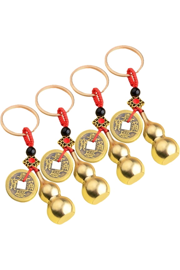 4pcs Brass Calabash Keychain Wu Good Lucky Gourd Key Ring Pendant Feng Shui Fortune Coin Copper Gourd Child Lucky Coin Jewelry