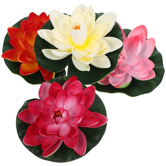 RENACLIPY Set of 4 Beige Artificial Flower Decorations for Outdoor Ponds and Garden Water Features Accessories