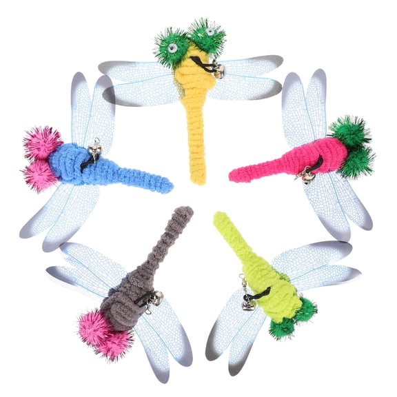 RENACLIPY 5-Pack Grey Dragonfly Cat Toy Replacement Set for Cats - Interactive Pet Toys for Feline Fun