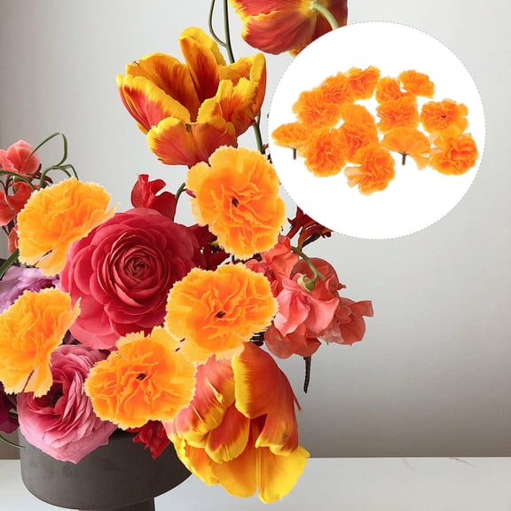 RENACLIPY Orange Simulation Marigold Heads Silk and Plastic Wedding Party Supplies 50Pcs