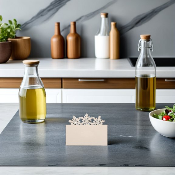 RENACLIPY 50Pcs Beige Christmas Place Cards Snowflake Pattern Folded Paper Tent for Holiday Dinner