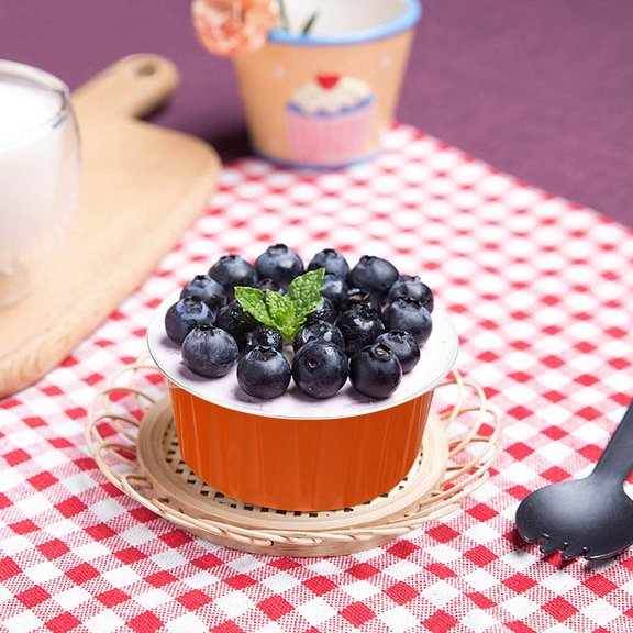 RENACLIPY 50Pcs Disposable Aluminum Foil Cake Cups Orange Round Baking Cups for Party Use