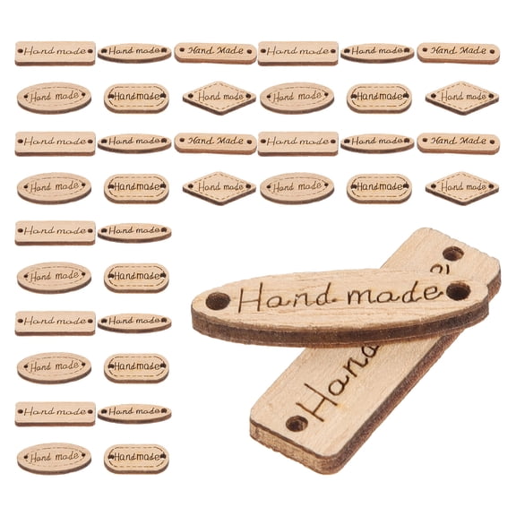 RENACLIPY 50Pcs Handmade Labels For Sewing Wooden Handmade Tags Vintage Colors For Diy Projects