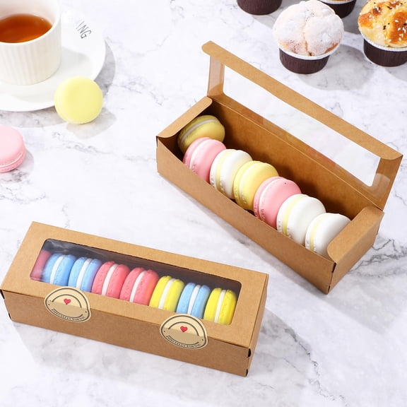 RENACLIPY Kraft Macaron Packaging Boxes Lightweight for Desserts - 50 Pieces and