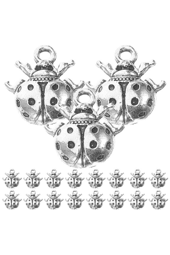 50Pcs Metal Ladybug Charms Silver Small Jewelry Pendants for DIY Craft and Accessories