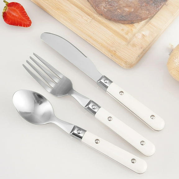 RENACLIPY Children's Stainless Steel Cutlery Set Lightweight Easy Carry Portable White 1 Set for Kids
