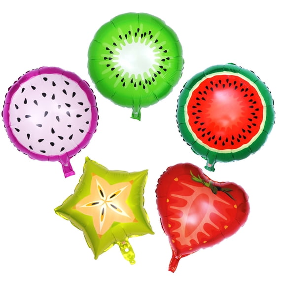 RENACLIPY 5Pcs Assorted Color Fruit Foil Balloons Set Birthday Wedding Party Decor Self Sealing Valve