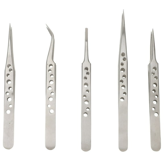 RENACLIPY 5Pcs Bent Tweezers Stainless Steel for Electronics and Repairing