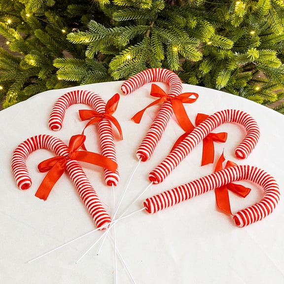 RENACLIPY 5 Pieces Christmas Bow Tree Toppers Candy Cane Decorations for Holiday and Seasonal Festival Decor