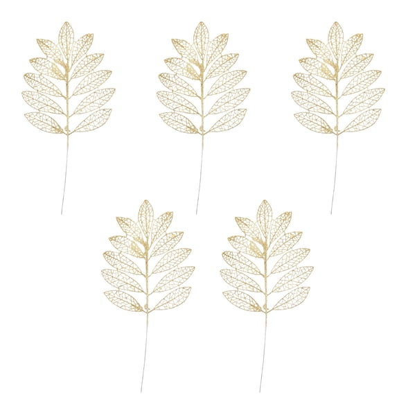 RENACLIPY Golden Faux Fall Leaves 5pcs Artificial Autumn Leaves for Home Decor Seasonal Decoration