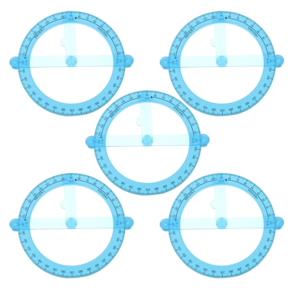 RENACLIPY 5Pcs 360 Degree Circular Protractor Blue with Movable Swing Arm for Math and Engineering Use