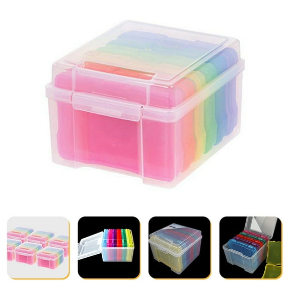 RENACLIPY 6 Pieces Clear Card Box for Photos and Scrapbook Plastic Assorted Color Storage Containers