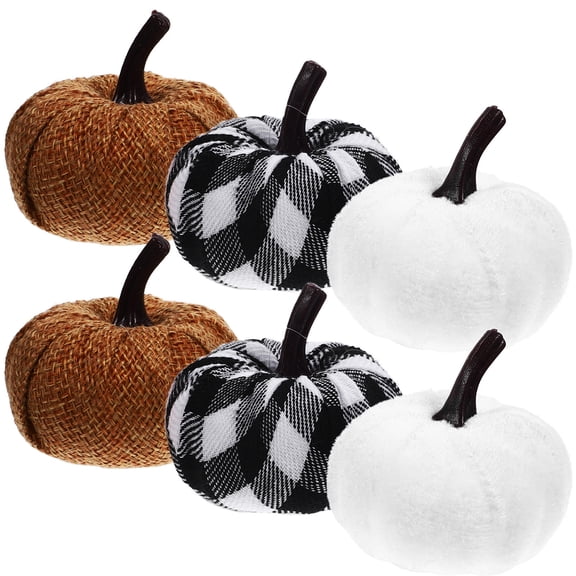 RENACLIPY 6pcs Pumpkin Craft Artificial Pumpkin Ornaments Black Plaid for Tsgiving Day